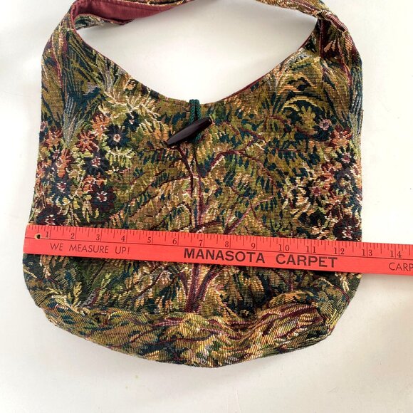 Handmade Tapestry Fabric Shoulder Knot Bag With Bow Tie Strap Toggle Closure - Picture 7 of 9